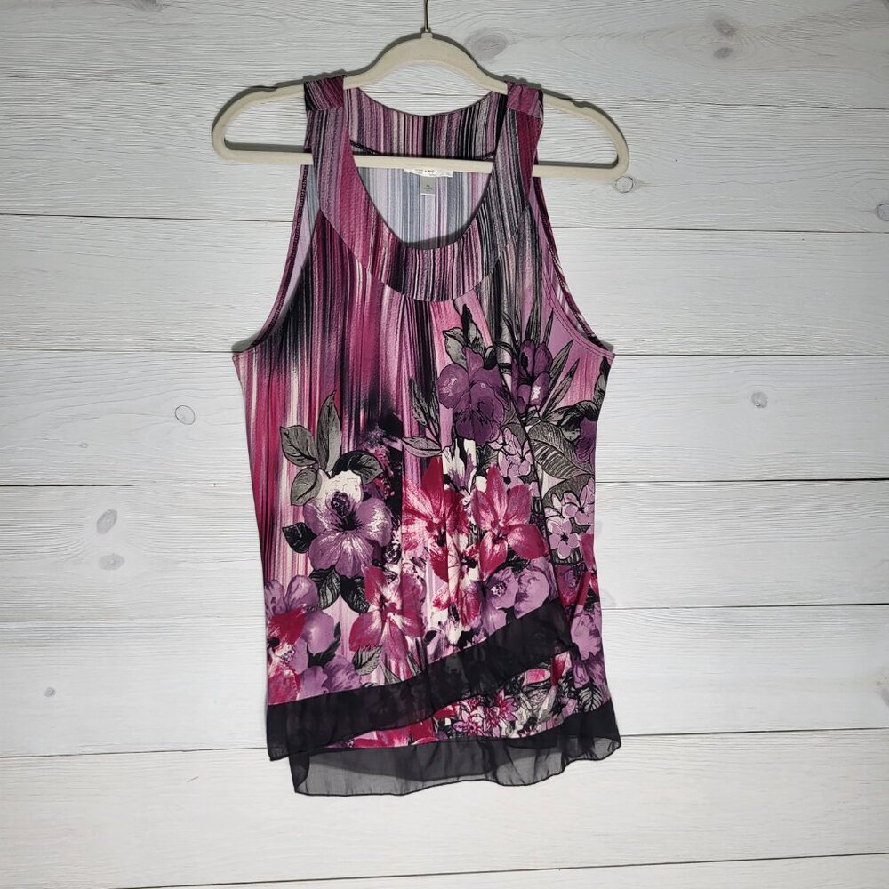 Dressbarn Top Sleeveless Floral Asymetrical Sheer Hem Whimsy Fairycore Y2K